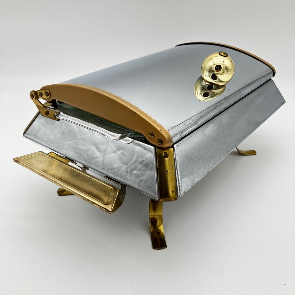 Fire-King Chafing Dish 232 MCM Chrome Brass Buffet Warmer Set Silver Vintage